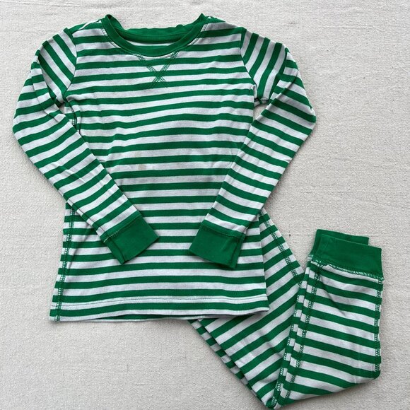 Primary Long-Sleeve PJ Top & Pants, Green & White Stripe, Size 4-5, PLAY - Picture 1 of 10
